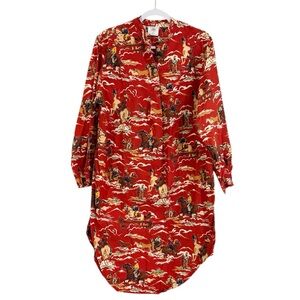 Original Cowboy Pajamas Ladies Flannel Nightshirt Red Western Rodeo Sz Medium
